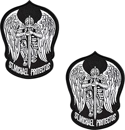 2 Stück St. Michael Protect US Aufnäher mit Verschluss Militär Patches Bänder Stickerei Abzeichen zum Kleidung Taschen Rucksack Uniform Weste Hundegeschirr Militär Taktisch Draussen Jersey