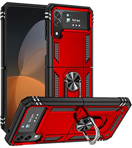 Asuwish Phone Case for Samsung Galaxy Z Flip 4/Z Flip4 5G 2022 Cover Magnetic Stand Ring Holder Cell Accessories Heavy Duty Rugged Protective Shockproof Glaxay zflip4 ZFlip Girls Women Men Red