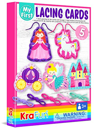 KRAFUN Prinzessin-Einhorn-Schnürkarten-Set für Kinder ab 3 Jahren, 5 Anfänger-Projekte mit Prinzessin, Einhorn, Schloss, Anleitung, Feinmotorik-Spielzeug