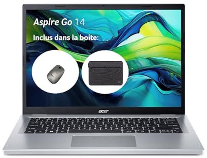 Acer Aspire Go 14 AG14-31P-33YH, Ordinateur Portable 14'' WUXGA IPS, PC Portable (Intel Core i3-N305, RAM 8 Go, SSD 512 Go, Intel UHD Graphics, Windows 11), Laptop Gris, Clavier AZERTY (Français)