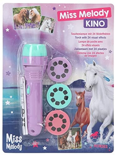 Depesche 12058 Miss Melody 3 Interchangeable Projectors with 8 Horses Motifs, Children's Torch for Wall Pictures, Includes Batteries, Turquoise, Purple, Pink, 19.5 x 14.5 x 3.5 cm
