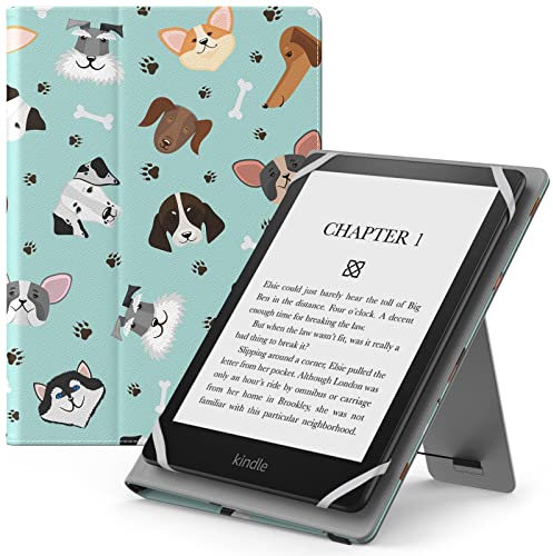 MoKo Funda Universal para 6,6.8,7 Kindle eReaders Fire Tableta - Kindle/Kobo/Voyaga/Lenovo/Sony Kindle E-Book E-Reader Tableta, Carcasa Folio con Correa de Mano y Soporte, Perro Múltiple