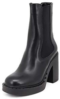 QUEEN HELENA Stivali Chelsea con Tacco Stivaletti Senza Chiusura Plateau Casual Invernali Donna X27-163 (Nero, numeric_37)