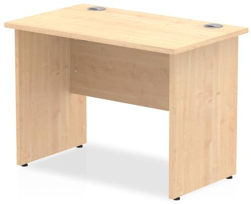 Impulse 1000 x 600mm Straight Office Desk Grey Oak Top White Panel End Leg