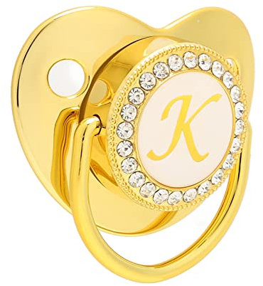Baby-Schnuller, Baby-Schnuller, Gebogenes Design, 26 Buchstaben, Gesunder Bling-Baby-Schnuller mit Clips für 6 Bis 18 Monate Baby (K)
