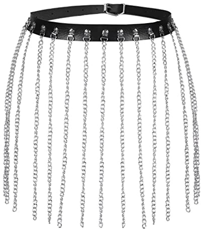 JFAN Chaine de Corps Punk Collier Cuir Femme Gotica Chaînes de taille Ceintures et Chaînes avec Glands Accessoire C