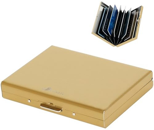 BONSYL® Kreditkartenetui Brieftaschen mit 8 Kartenfächern, RFID-Blockierende Kartenetuis aus Metall, Ultradünne Edelstahl Geldbörse für Männer und Frauen. (8 Karten/Gold)