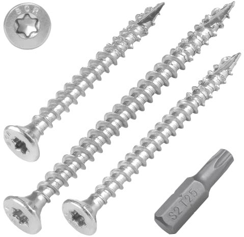 SCREW REBEL Holzschraube Edelstahl A2 4,0 x 30-200 Stück mit Vollgewinde und Sägezahn-Gewindeschliff, Cut-Spitze, Torx Antrieb TX20, inklusive S2 Bit