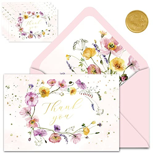 Gooji 4x6 Spring Floral Thank You Cards with Envelopes Baby Shower Thank You Cards Girl (Bulk 20-Pack) Bridal Shower Thank You Cards with Envelopes, Weddings, Blank Notes, Small Business