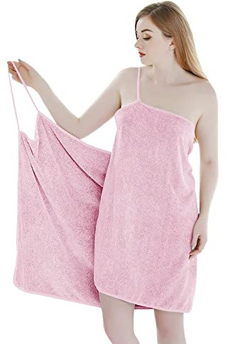 YJZQ Femme Peignoir de Bain Robe avec Bretelles Serviette Sortie de Bain Chic Robe de plage Hyper Absorbant pour Piscine Spa Sauna Taille Unique Rose