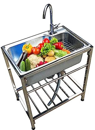 whalebee Spülbecken Für Outdoor Garage Garten Camping, 304 Edelstahlspüle Küchenspüle Mit Viel Zubehör, Freistehende Küchenspüle Waschtrog Mit Wasserhahn, Rostschutz, Leicht Zu Montieren