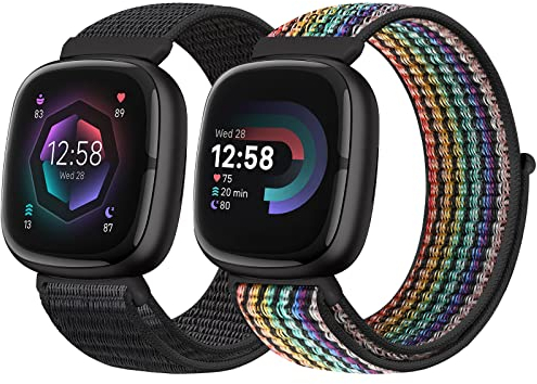 Runostrich Nylon Armband Kompatibel mit Fitbit Versa 4/Fitbit Sense 2/Fitbit Versa 3/Fitbit Sense, Weich Atmungsaktiver Sport Armband Verstellbares Ersatzband Damen Herren