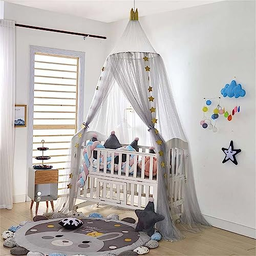 Surwin Betthimmel Madchen Jungen Babybett Doppelbett, Krone Moskitonetz Baldachin Kinderzimmer Einzelbett Himmel Schlafzimmer Dekoration Spielzelte Kinder Geschenk Ohne Bohren (Graue Krone)