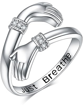 VONALA Just Breathe - Hug Ring für Damen Sterling Silber Adjustable Ring für Damen Tochter Hand Ring Schmuck für Geburtstag Geschenke Urlaub Geschenk für Damen Teen Mädchen