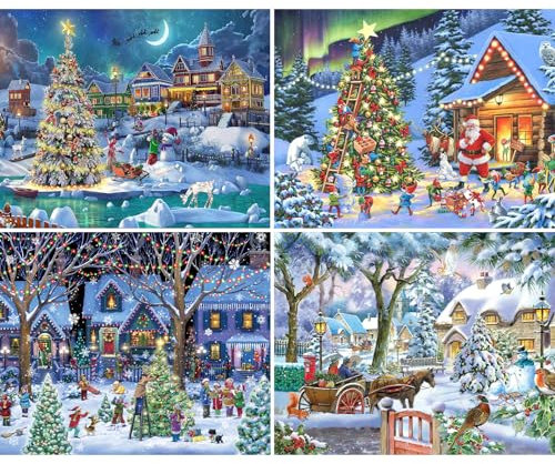 Komicea Diamond Painting Weihnachten, 4 Pcs 5D Diamant Painting Bilder Erwachsene Kinder mit Diamond Painting Zubehör, Diamond Painting Set Weihnachtsmann für Geschenke und Hauswanddekorationen