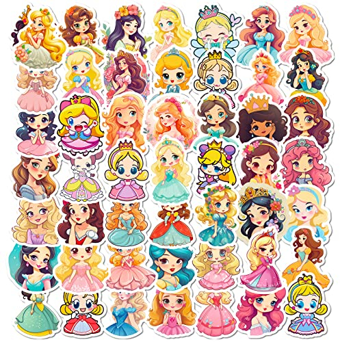 50 Stück Mädchen Prinzessin Aufkleber Pack Maiden Princess Sticker Set Wasserdichte Vinyl Sticker für Laptop Kinder Autos Motorrad Fahrrad Skateboard Gepäck Koffer Computer Aufkleber Graffiti Decal