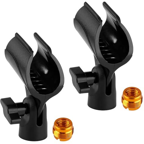 2pcs Mic Clip Holder, Adjustable Microphone Clip with 2 Mic Screw Adapter 5/8 to 3/8 Portable Mic Stand Clip Microphone Holder (Black)