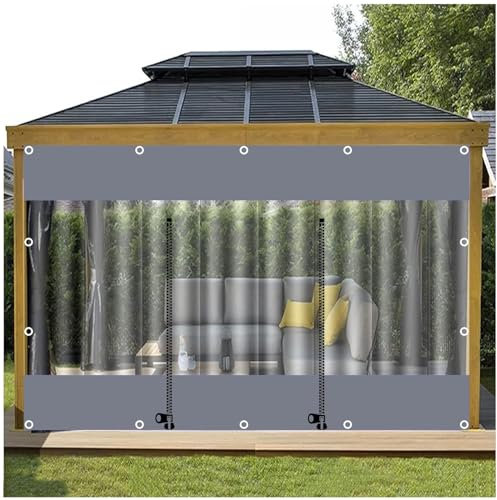 Xrdbfd Outdoor Clear Tarp Curtains, Pvc Transparent Tarpaulin Side Panels With Zipper Door, Heavy Duty Waterproof Tarpaulin Cover for Pergola Gazebo Porch,WxH-1.8x2.2m/5.9 * 7.2ft