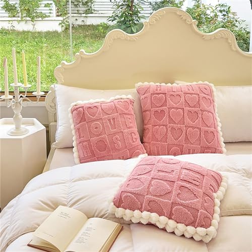 Surwin Sherpa Kissen und Decke 2 In 1 Reisen, Liebesherz Jacquard Auto Kissen Decke/Kissen Decke Flugzeug/Verwandlungskissen Decke, Steppdecke Zierkissen Wohndecke (150x195cm,Rosa)