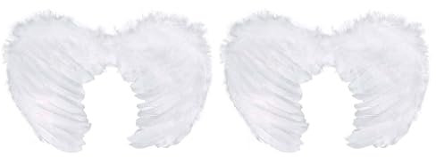 Tradineur - Pack de 2 Alas de ángel con Plumas y Tirantes elásticos, complemento para Disfraz de diablesa, Demonio, Halloween, Carnaval, Cosplay (Blanco - 60 x 40 cm)