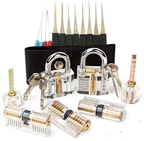 Kit de Crochetage Serrure,Transparente Cadenas, Serrure transparente avec outils de serruriers Touche cassée supprimer les outils de cueillette (Color : B Set)