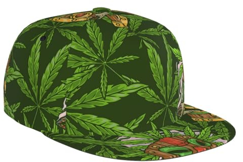 ZORIN Flat Bill Baseball Cap 3D Tiki Idol with Weed Flat Brim Adjustable Snapback Caps Classic Dad Hat Trucker Hats for Men Women Black, Schwarz , One size