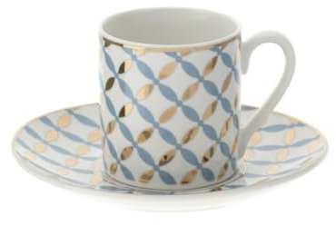 Hervit Set due tazzine caffè in porcellana blu/oro con piattino in porcellana Vlk Design 12x6 cm