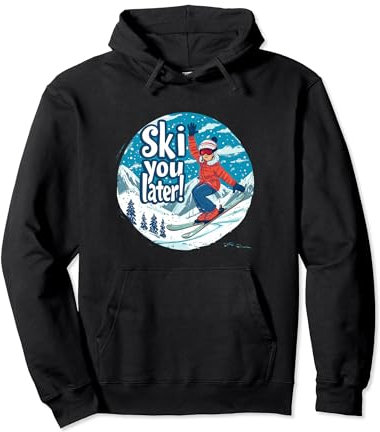 Dynamische Ski-Illustration Ski You Later! Pullover Hoodie