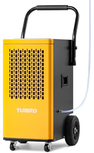 TURBRO 165 Pint Commercial Dehumidifier with Pump and Drain Hose, for Large Spaces up to 7,500 Sq. Ft., Rolling Wheels, Faster Defrost, for Basements, Warehouses, Flood Restoration, Industrial Sites