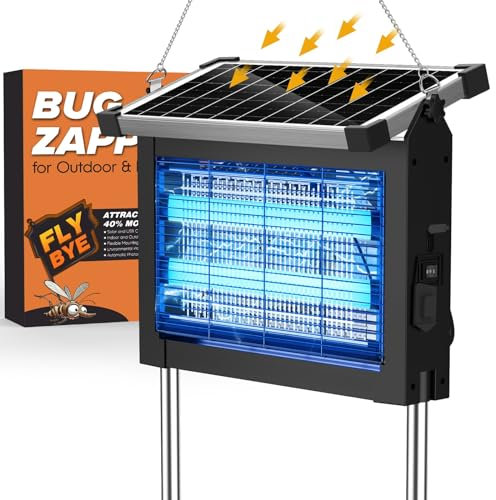 PRANITE Lámpara Antimosquitos Solar - 10W 4500V Antimosquitos Eléctrico Recargable por USB de 4000mAh para Exteriores e Interiores, Trampa para Insectos Antimosquitos de Jardín y Cocina