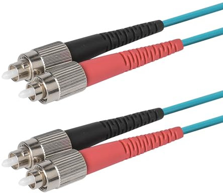 SpeedyFiberTX Glasfaserkabel FC auf FC Patchkabel, 1er-Pack, 80m, Rote und schwarze Stecker, Corning ClearCurve Multimode OM4 50/125um Glasfaser, Duplex LSZH Kabelmantel Türkis (Aqua)