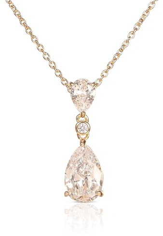 Diamond Treats Vergoldete Damenhalskette mit Tropfen-Anhänger aus 925er Sterling Silber mit weißen, Zirkonia-Steinen, elegante Gold-Halskette mit Tropfen-Anhänger und Geschenkbox
