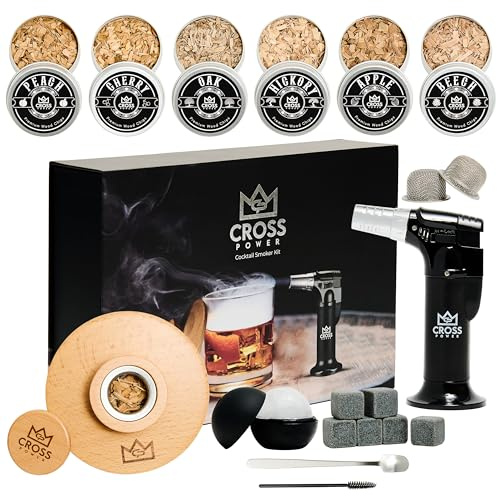 Whisky rökkit – premium cocktail rökkit med fackla, 6 smaker av träflisar, whiskystenar, filter, hållbart gammaldags rökkit, perfekt för whiskyälskare (ingen butan)