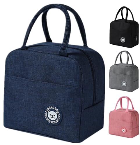 WUWYOUWL Lunch Bag,Cute Carton Insulated Lunch Box,Reusable Lunch Cooler Bags,Waterproof Lunchbag, Foldable Lunch Bag for Women, Men, Kids and Students Travel Picnic School (Navy Blue)