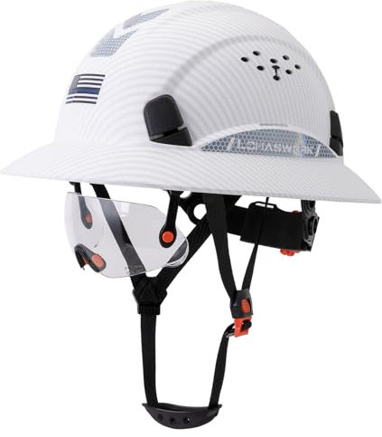 LOHASWORK Schutzhelm mit voller Krempe, OSHA-genehmigt, belüftet, Cascos De Construccion, 6-Punkt-verstellbare Ratschenaufhängung, mattes weißes Graphitmuster