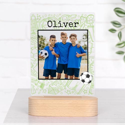 Wanapix | Trophée Football Personnalisable | Trophée Foot | Méthacrylate | Impression en Couleur | Base en Bois Naturel | Football