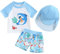 Nouveau-né Bébé Garçon Maillot de Bain Anti-UV Tee Shirt Manches Courtes et Short de Bain avec Chapeau Ensemble 3 Pièces Costume de Natation Piscine (Bleu, 12-18 Months)
