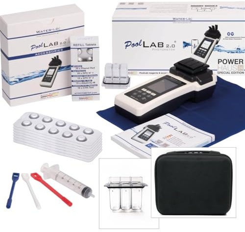 POWERHAUS24 PoolLAB 2.0 Ultimate Edition, Ersatzküvette extra, 70 Reagenzien, für Pools & Whirlpools, 4 Wellenlängen, 24 Parameter, Bluetooth, WiFi, 2,4 Zoll Farbdisplay + extra Aufbewahrungskoffer