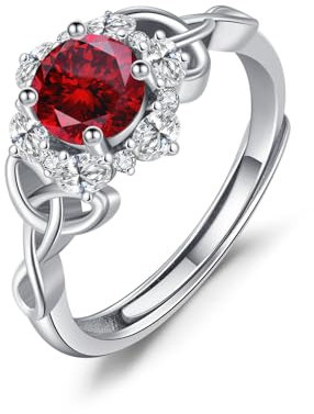 OHAYOO Keltischer Ring Damen 925 Sterling Silber Frauen Januar Geburtsstein Ringe Verstellbar Zirkonia Schmuck für Damen Mädchen Freundin Mama Tochter