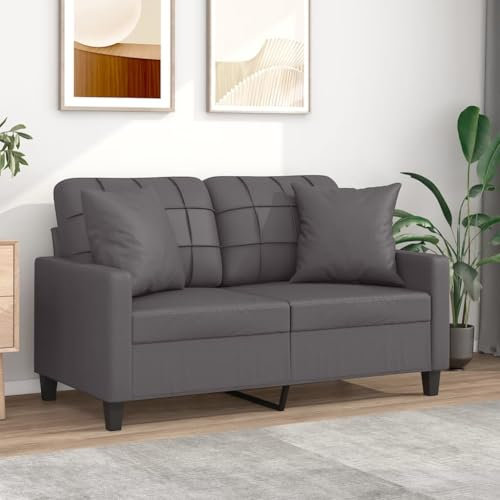 ShGaxin 2-Sitzer-Sofa mit Zierkissen Grau 120 cm Kunstleder, Sofas & Couches, Sofa Wohnzimmer, Sofa Für Jugendzimmer, Relaxsofa, Sofa Für Schlafzimmer, Polstersofa 3200800