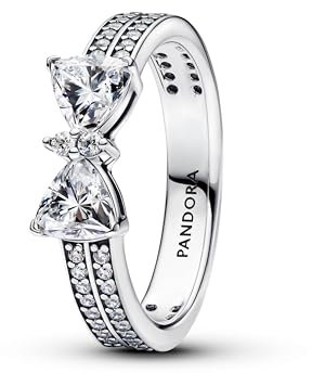 PANDORA Silberring für Damen Funkelnde Schleife Doppelreihe 193552C01-50 Ringgröße 50/15,9