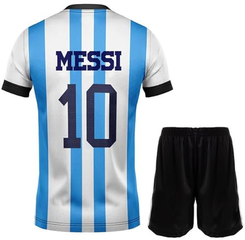 PraiseLight Argentine Domicile #10 - Maillot de football court - Leo Blue - Pour enfant - Cadeau de football - Tailles adolescentes (maison, 164 (10-11 ans))