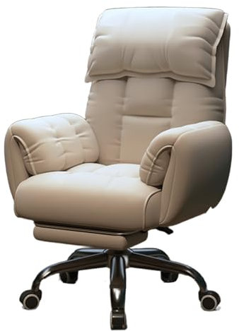 Sessel mit Rollen Höhenverstellbar mit Ausziehbarer Fußstütze Computerstuhl aus Stoff mit Verstellbarer Rückenlehne Kann Um 360° Gedreht für Wohnzimmer, Schlafzimmer(White)