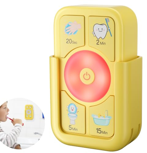 Sunnyload minuteur brossage Dents Enfant minuteur Douche Enfant(Jaune) | 4-en-1 minuteur enfant brossage de dent | Pour bain, salle de bain et WC | Rechargeable en USB-C