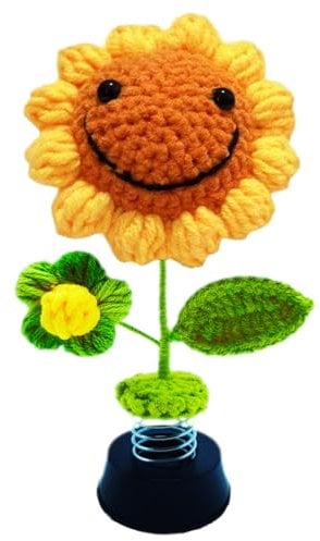 Tongyixin Wackelfigur Auto Deko,Wackeldackel FüRs Auto,Gestrickte Sonnenblume Wackelfigur,Eltern Dashboard,Lustige Geschenke FüR MäNner Frauen Familie Und Freunde