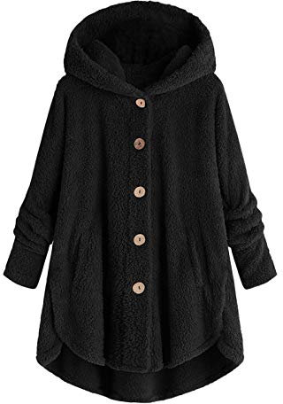 Broschen Plus-Size-Fett-Frauen -Jacke mit Kapuze Jacke für Frauen Tuchnadel (Black, XXL)