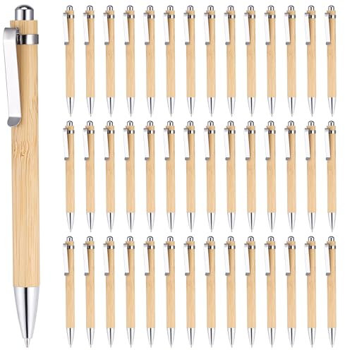 JIANTA Kugelschreiber 40 Stück, Kugelschreiber Schwarz, Holz-Kugelschreiber Wiederverwendbar Set Schreibgerät Bambus, 0,5mm Druckkugelschreiber Set mit Metallclip