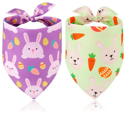 2 STK Osterhalstücher für Hunde, Weiches Polyester Osterkopftuch für Haustiere Verstellbar Waschbar Osterstirnband für Haustiere Osterhase Atmungsaktives Osterschal für Haustiere (Stil 1)