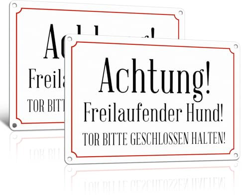 Goodvia Caution Dog Sign 30 x 20 cm Aluminium Dog Signs Warning Free-Ranging Dog Sign Gate Please Keep Closed White Pack of 2