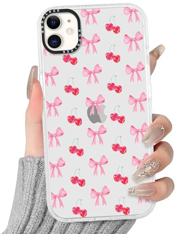 Yirlbey Transparent Handyhülle für iPhone 11 Hülle, Aesthetic Bunt Kirsche Muster Schleifen Design Mädchen Geschenk Schutzhülle, Silikon TPU-Rahmen Harter PC-Rückseite Case Cover für iPhone11 6,1